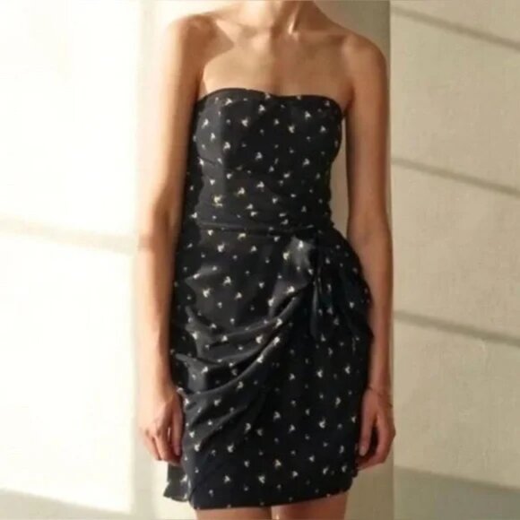 Club Monaco Silk Strapless Dress Navy Size 4 Wedding Guest - Picture 2 of 5